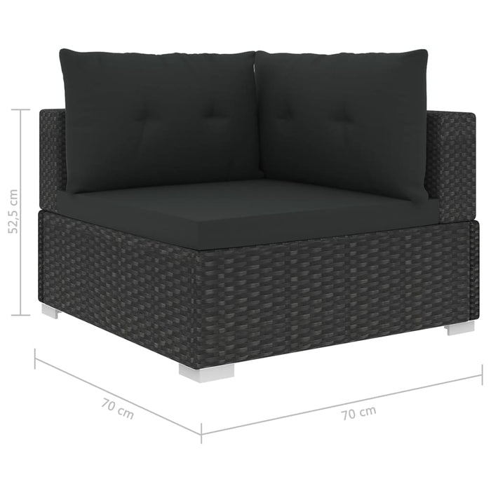 Set mobilier de grădină cu perne, 10 piese, negru, poliratan WALTI