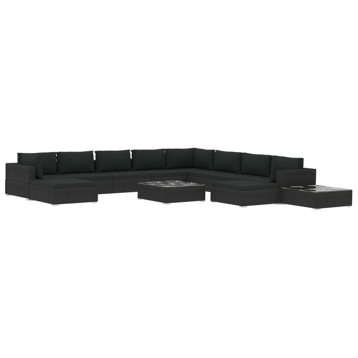Set mobilier de grădină cu perne, 12 piese, negru, poliratan - WALTI WALTI