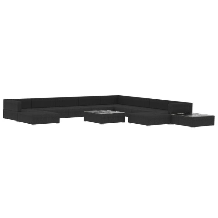 Set mobilier de grădină cu perne, 12 piese, negru, poliratan - WALTI WALTI