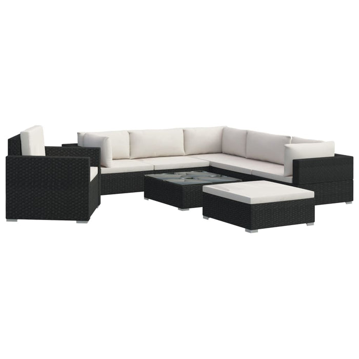 Set mobilier de grădină cu perne, 8 piese, negru, poliratan - WALTI WALTI