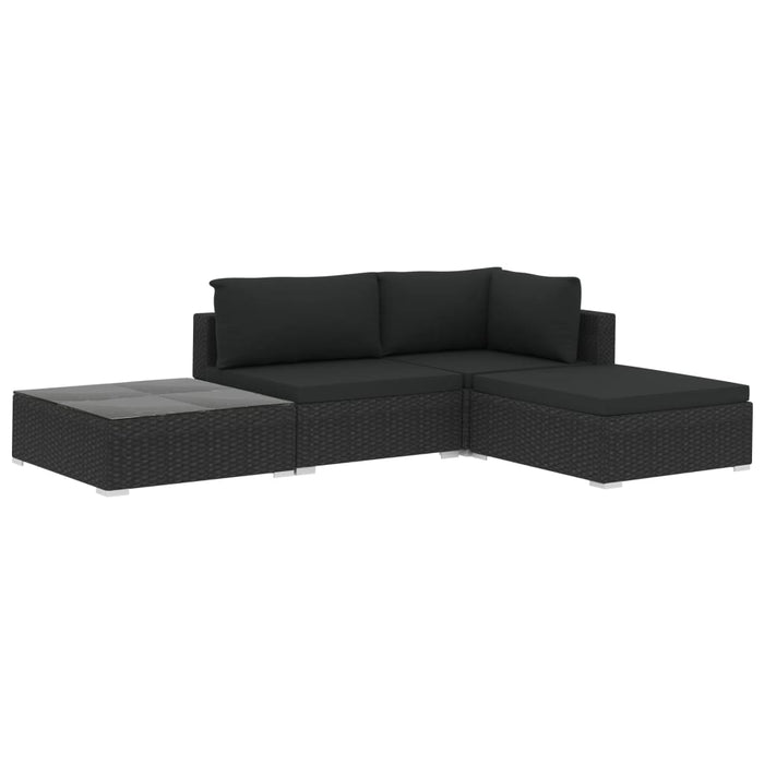 Set mobilier de grădină cu perne, 4 piese, negru, poliratan - WALTI WALTI