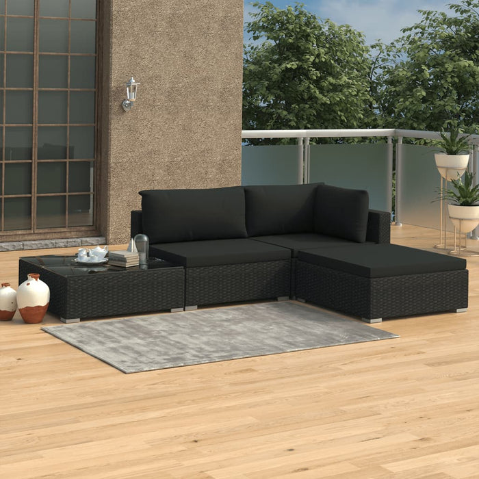 Set mobilier de grădină cu perne, 4 piese, negru, poliratan - WALTI WALTI