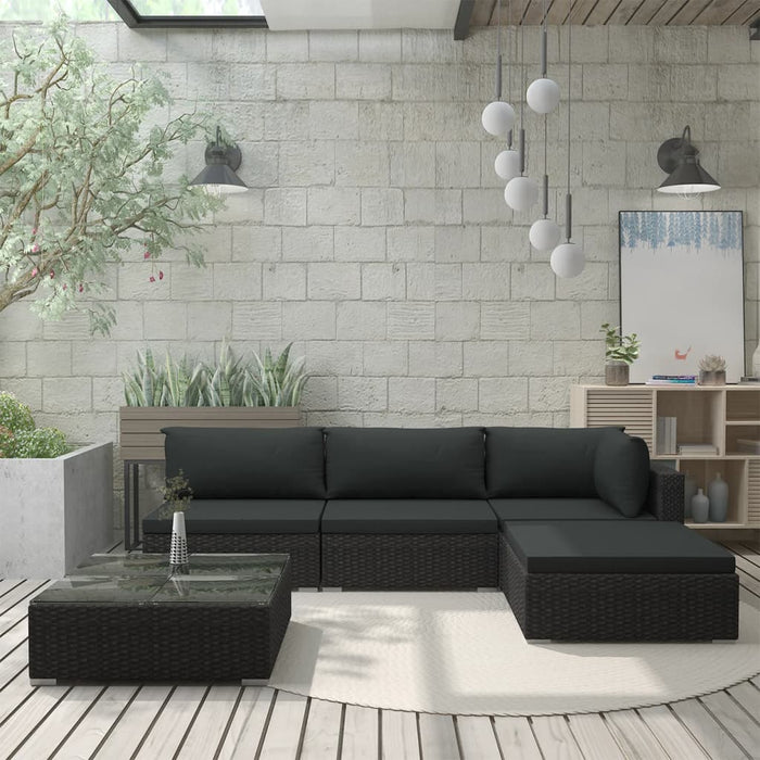 Set mobilier de grădină cu perne, 5 piese, negru, poliratan - WALTI WALTI