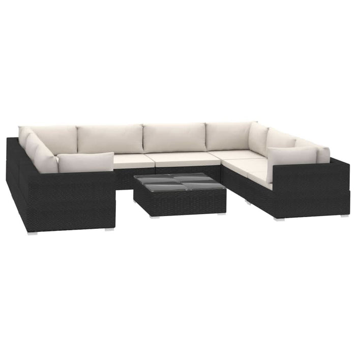 Set mobilier de grădină cu perne, 9 piese, negru, poliratan - WALTI WALTI
