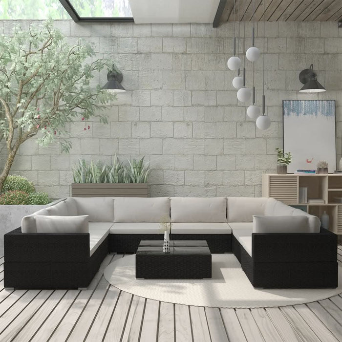 Set mobilier de grădină cu perne, 9 piese, negru, poliratan - WALTI WALTI