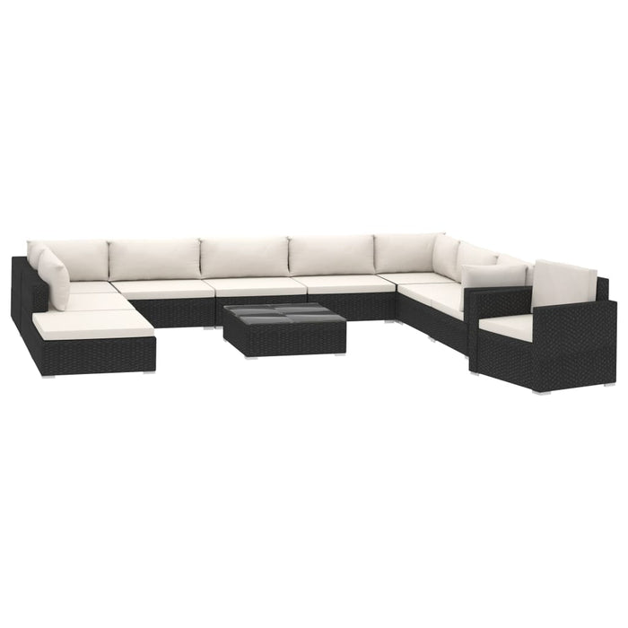 Set mobilier de grădină cu perne, 11 piese, negru, poliratan - WALTI WALTI
