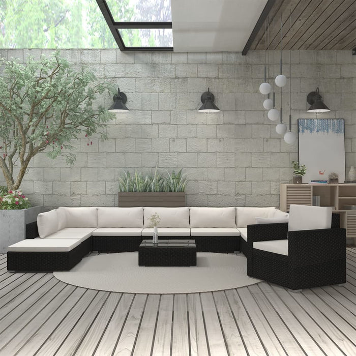 Set mobilier de grădină cu perne, 11 piese, negru, poliratan - WALTI WALTI