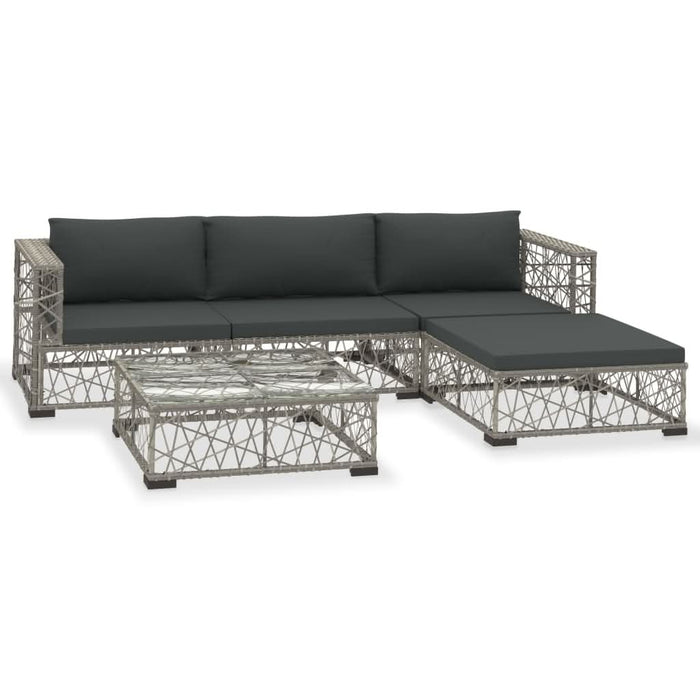 Set mobilier de grădină cu perne, 5 piese, gri, poliratan - WALTI WALTI