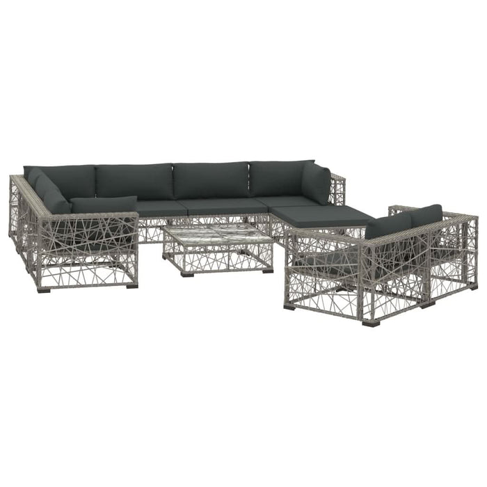 Set mobilier de grădină cu perne, 10 piese, gri, poliratan - WALTI WALTI