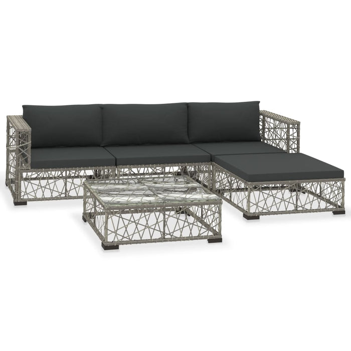 Set mobilier de grădină cu perne, 5 piese, gri, poliratan - WALTI WALTI