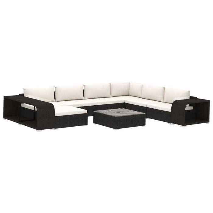 Set mobilier de grădină cu perne, 10 piese, negru, poliratan - WALTI WALTI