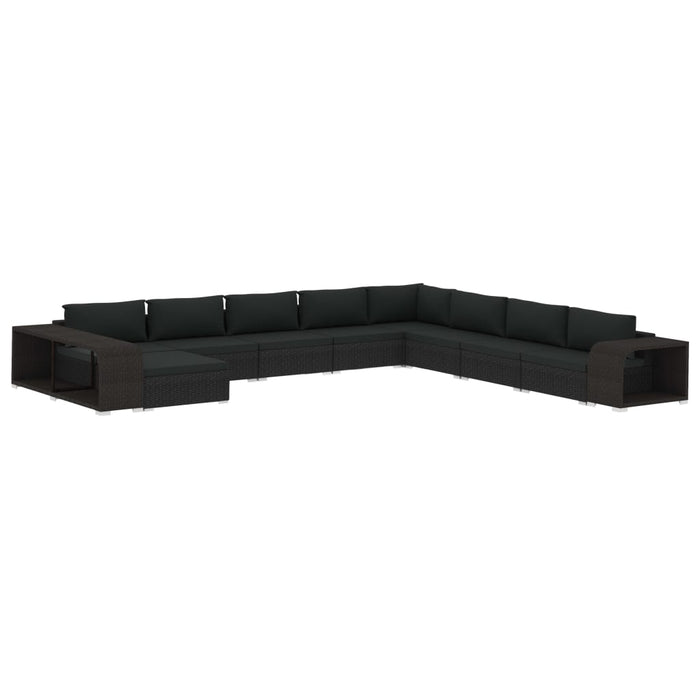 Set mobilier de grădină cu perne, 11 piese, negru, poliratan - WALTI WALTI