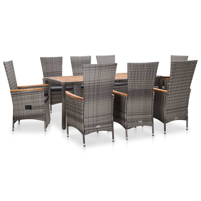 Set mobilier de exterior cu perne, 9 piese, gri, poliratan - WALTI WALTI