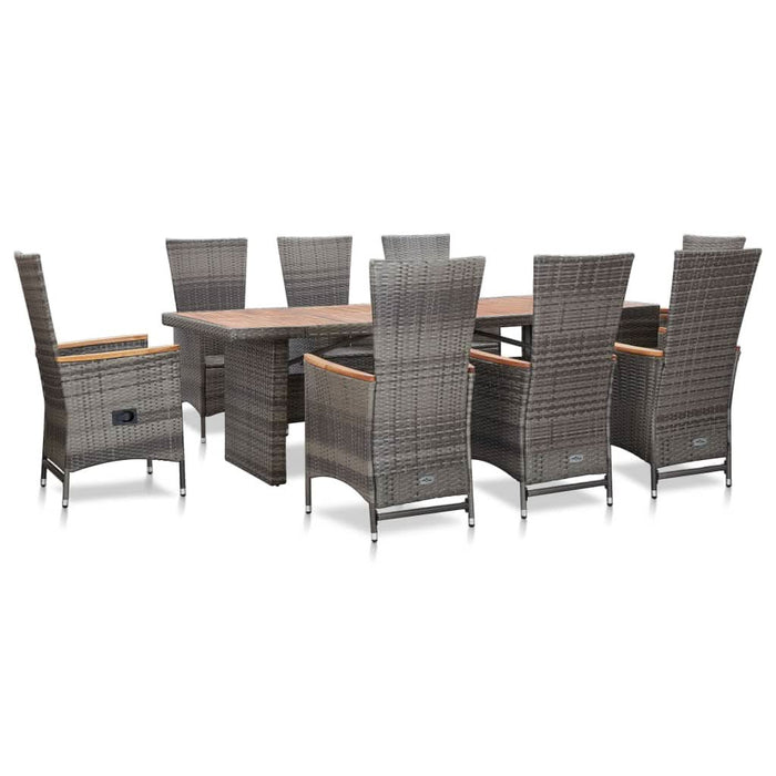 Set mobilier de exterior cu perne, 9 piese, gri, poliratan WALTI