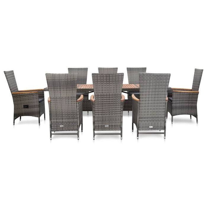Set mobilier de exterior cu perne, 9 piese, gri, poliratan WALTI