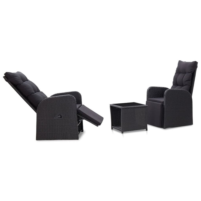 Set mobilier de bistro cu perne, 3 piese, negru, poliratan - WALTI WALTI
