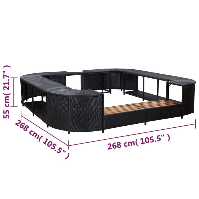 Mobilier împrejmuire spa negru 268x268x55 cm poliratan pătrat - WALTI WALTI