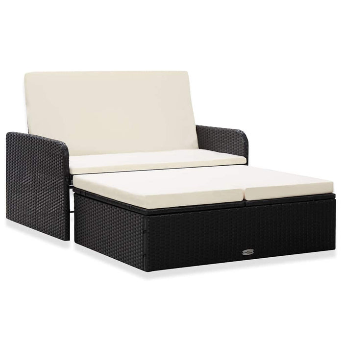 Set mobilier de grădină cu perne, 2 piese, negru, poliratan - WALTI WALTI