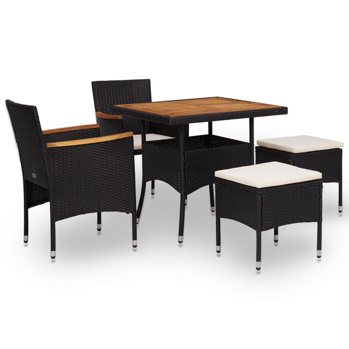Set mobilier de exterior 5 piese, negru, poliratan, lemn acacia - WALTI WALTI