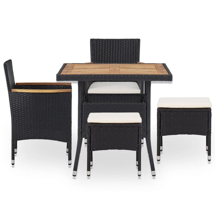 Set mobilier de exterior 5 piese, negru, poliratan, lemn acacia - WALTI WALTI
