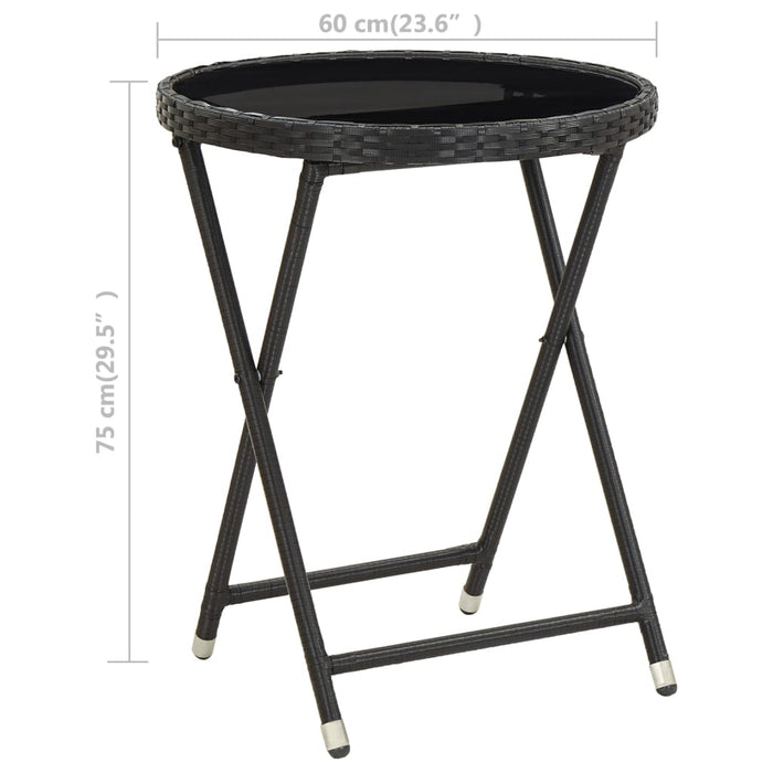 Masă de ceai negru 60 cm poliratan sticlă securizată WALTI