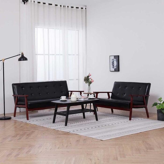 Set de canapele, 2 piese, negru, piele ecologică - WALTI WALTI