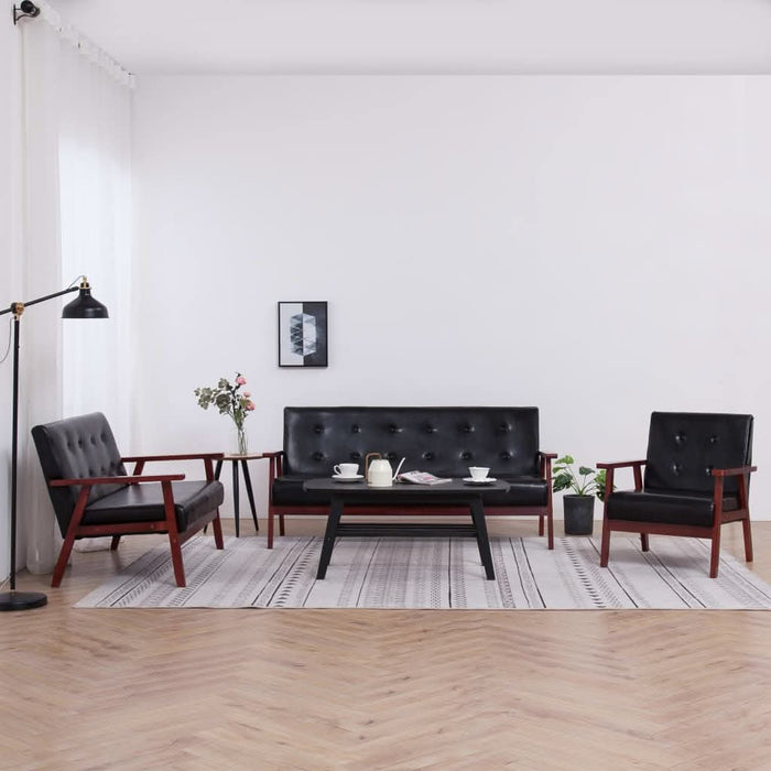 Set canapea, 3 piese., negru, piele artificială - WALTI WALTI