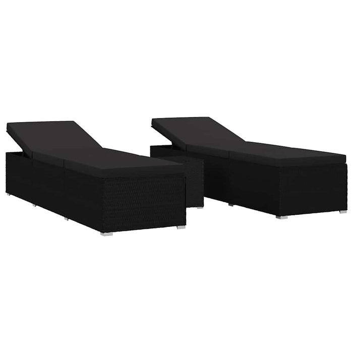 Șezlonguri pentru grădină cu pernă 3 pcs Negru Rattan poli WALTI