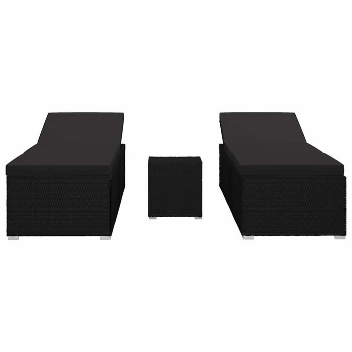 Șezlonguri pentru grădină cu pernă 3 pcs Negru Rattan poli WALTI