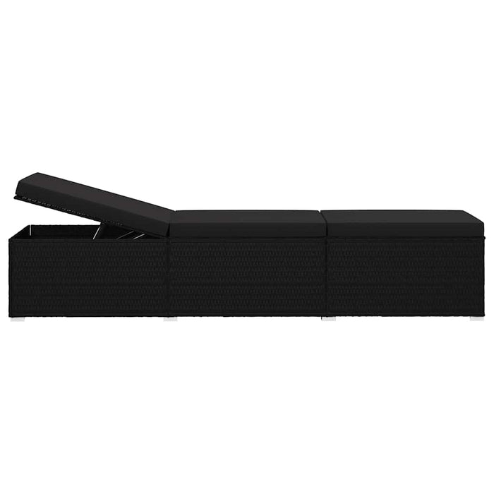 Șezlonguri pentru grădină cu pernă 3 pcs Negru Rattan poli WALTI