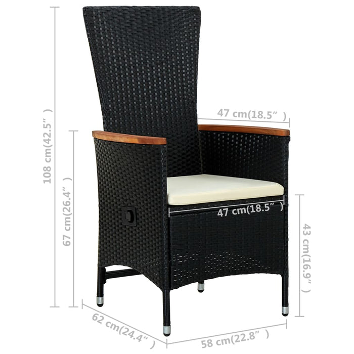 Scaune de exterior cu perne, 2 buc., negru, poliratan WALTI