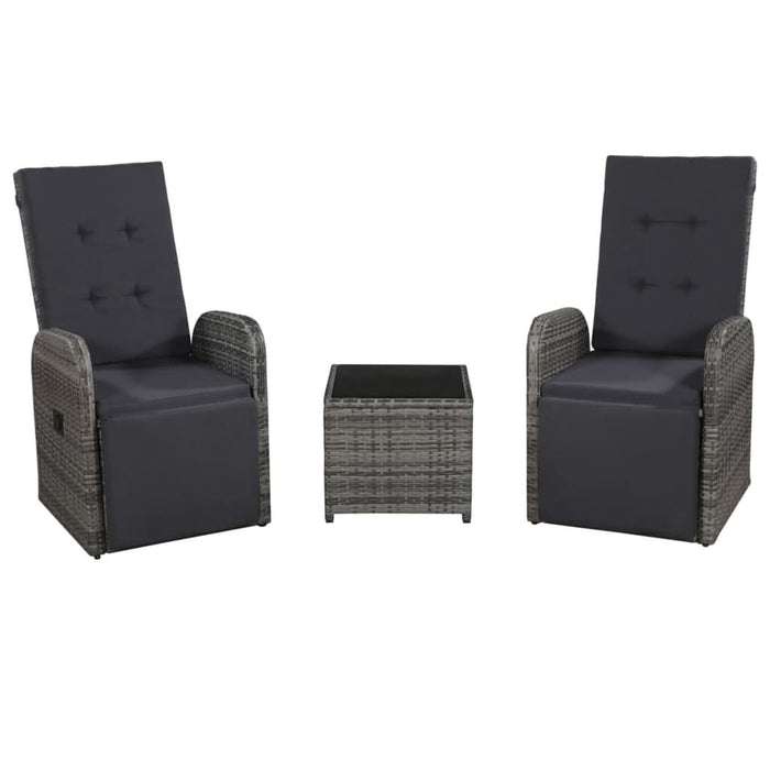 Set mobilier bistro cu perne, 3 piese, gri, poliratan - WALTI WALTI