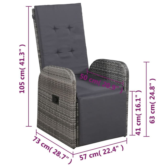 Set mobilier bistro cu perne, 3 piese, gri, poliratan - WALTI WALTI