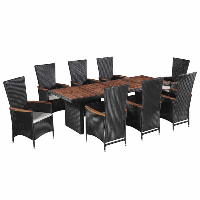 Set mobilier de exterior cu perne, 9 piese, negru, poliratan WALTI