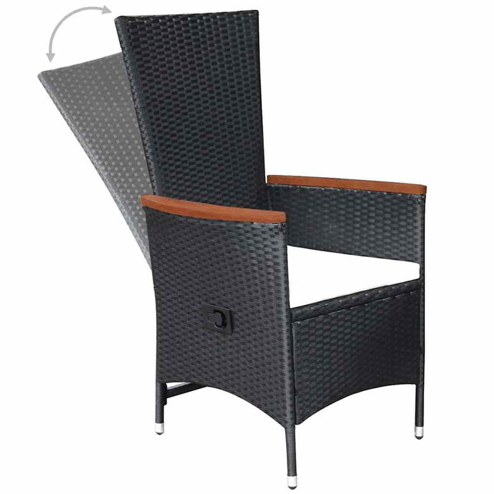 Set mobilier de exterior cu perne, 9 piese, negru, poliratan WALTI