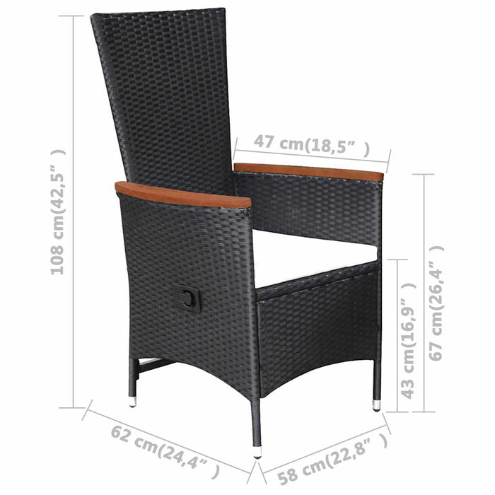 Set mobilier de exterior cu perne, 9 piese, negru, poliratan WALTI
