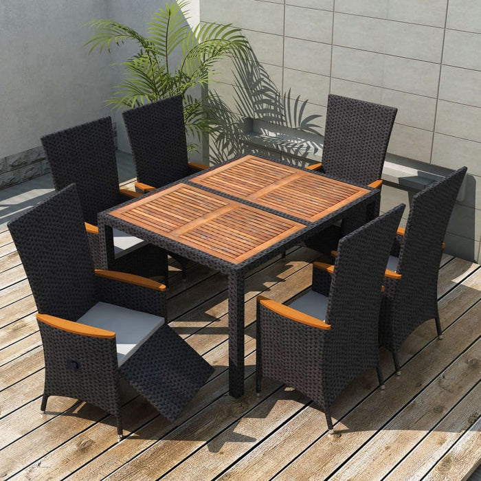 Set mobilier de exterior 7 piese negru poliratan lemn acacia WALTI