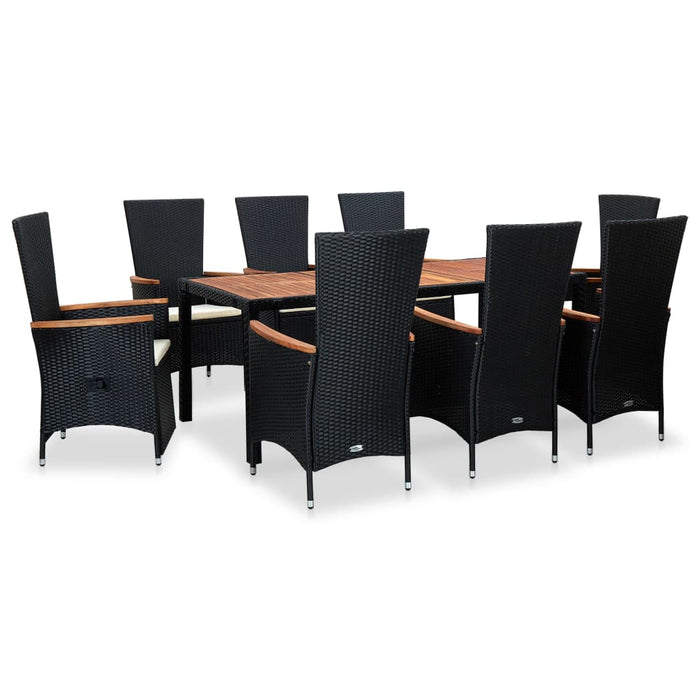 Set mobilier de exterior cu perne, 9 piese, negru, poliratan WALTI