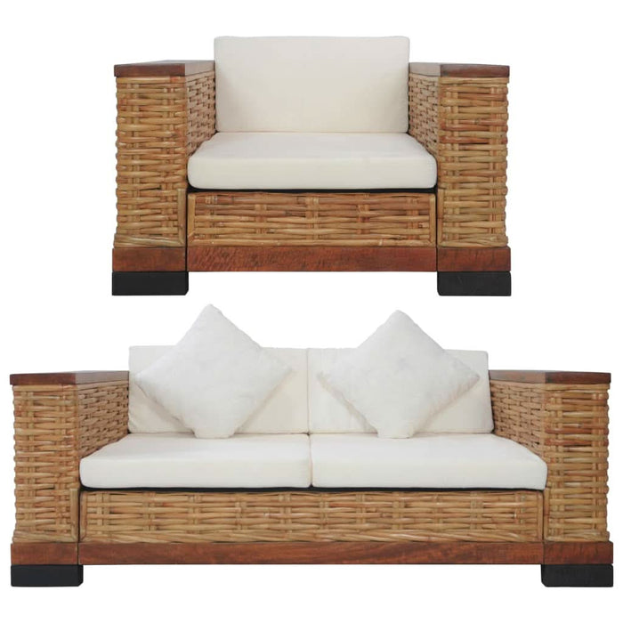 Set de canapele cu perne, 2 piese, maro, ratan natural - WALTI WALTI