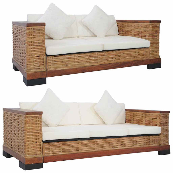 Set canapele cu perne, 2 piese, maro, ratan natural WALTI
