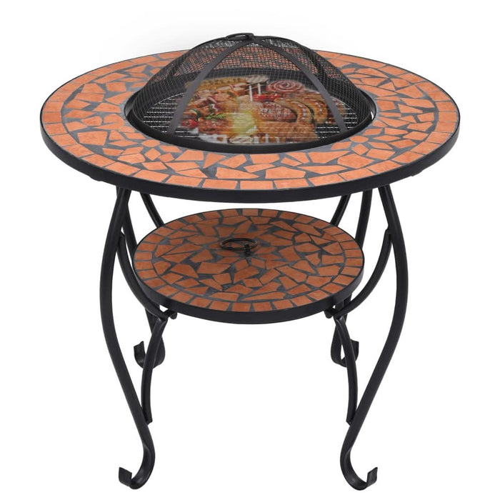 Masă cu vatră de foc, mozaic, cărămiziu, 68 cm, ceramică - WALTI WALTI