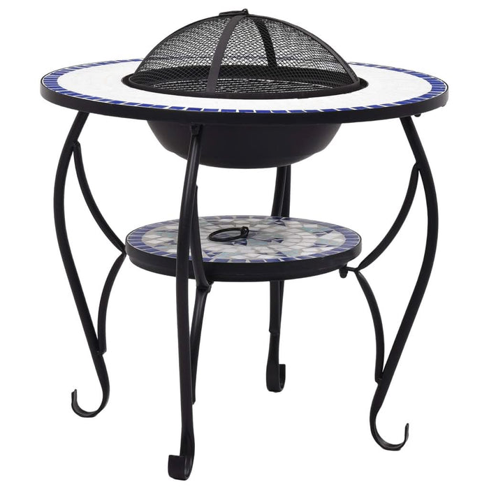 Masă cu vatră de foc, mozaic albastru și alb, 68 cm, ceramică - WALTI WALTI