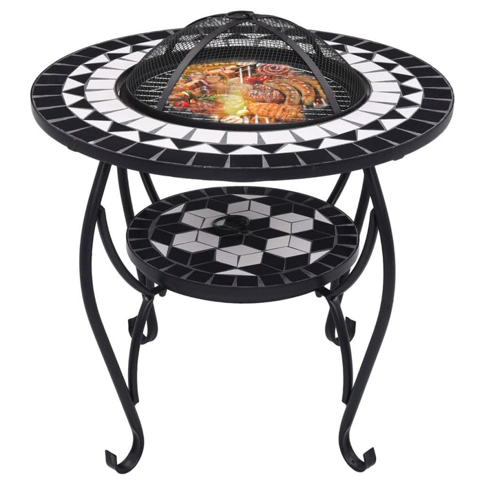 Masă cu vatră de foc, mozaic negru și alb, 68 cm, ceramică - WALTI WALTI