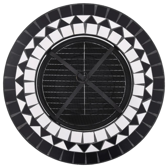 Masă cu vatră de foc, mozaic negru și alb, 68 cm, ceramică - WALTI WALTI