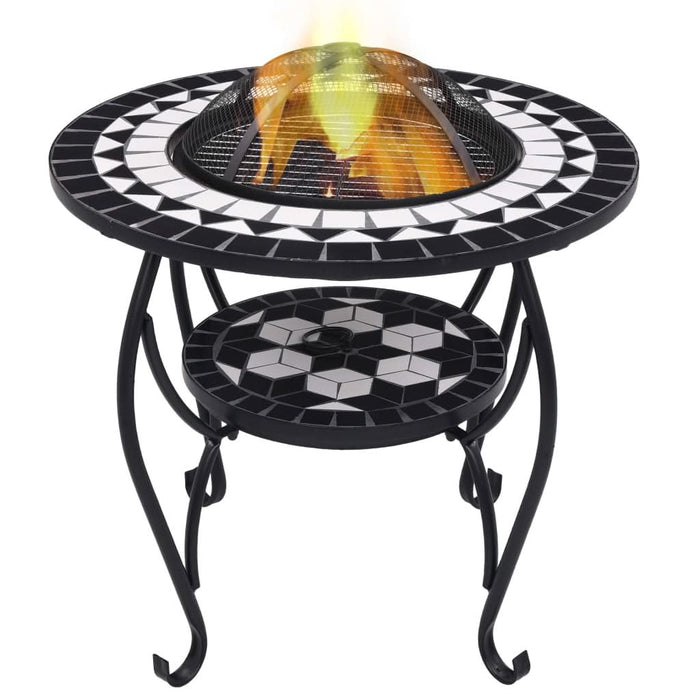 Masă cu vatră de foc, mozaic negru și alb, 68 cm, ceramică - WALTI WALTI