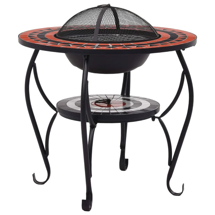 Masă cu vatră de foc, mozaic, cărămiziu și alb, 68 cm, ceramică - WALTI WALTI