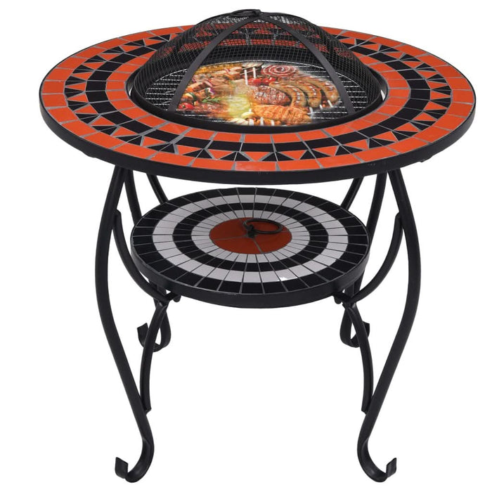 Masă cu vatră de foc, mozaic, cărămiziu și alb, 68 cm, ceramică - WALTI WALTI