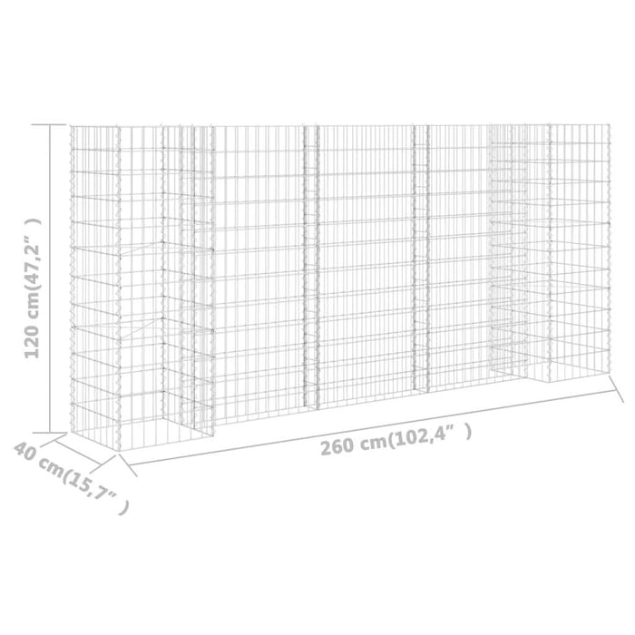Jardinieră gabion în formă de H, sârmă oțel, 260 x 40 x 120 cm - WALTI WALTI