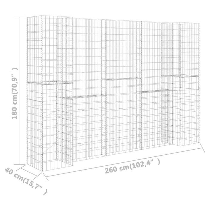 Jardinieră gabion în formă de H, 260 x 40 x 180 cm, sârmă oțel - WALTI WALTI