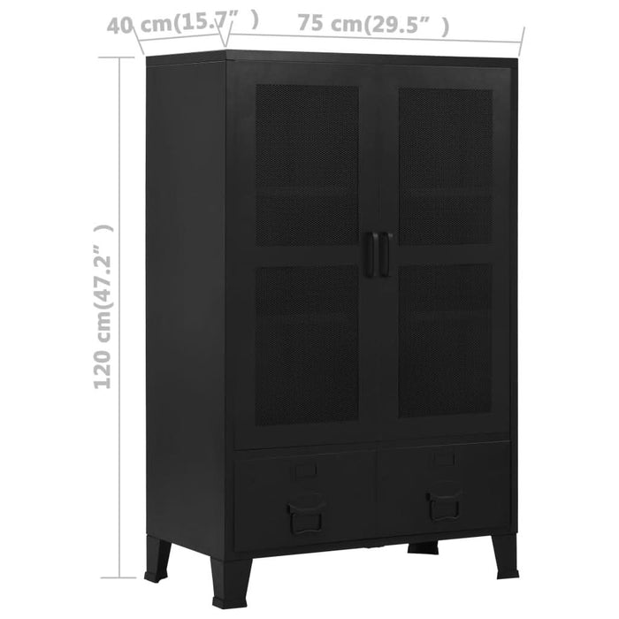 Dulap birou cu uși de plasă negru 75x40x120 cm oțel industrial - WALTI WALTI